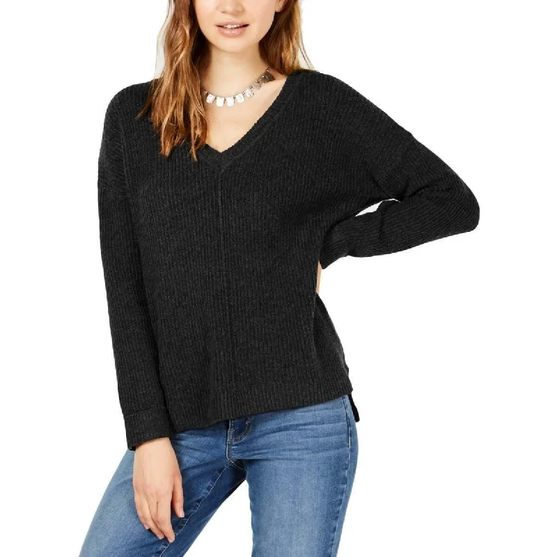 Hippie Rose Juniors' Women's V-Neck Chenille Sweater Black Size Small - S