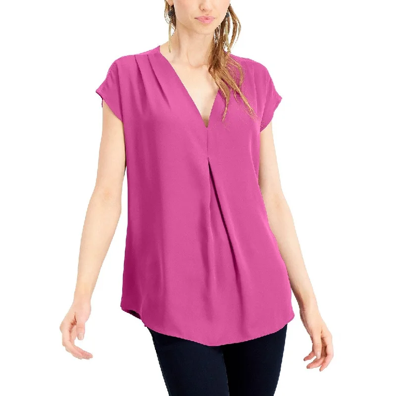 INC International Concepts Women's Inverted-Pleat V-Neck Top Dark Pink Size Small