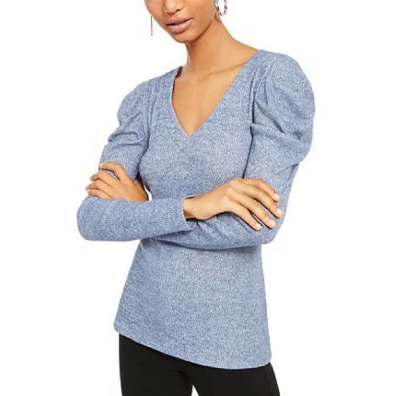 INC Women's V-Neck Puff-Sleeve Knit Top Navy Size XS