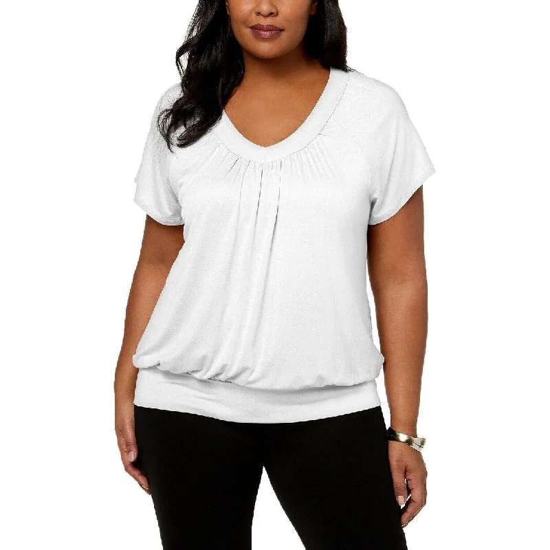 JM Collection Women's Plus Size V-Neck Knit Blouson Top Size Extra Large - White - Extra Large