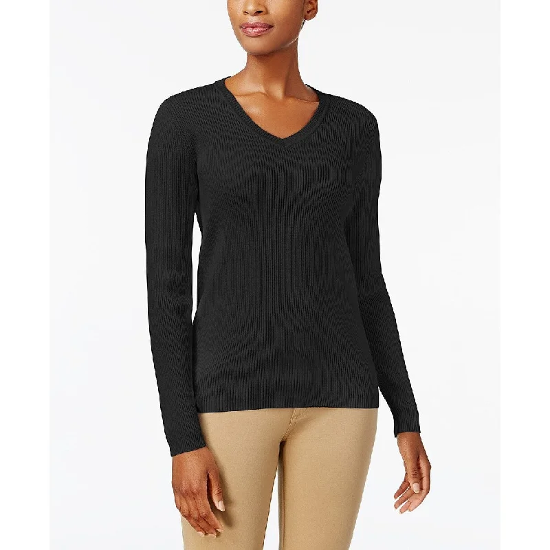 Karen Scott Women's Cotton V-Neck Sweater Black Size Extra Small