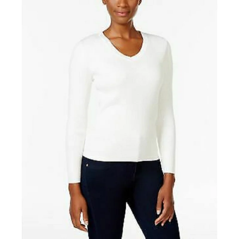 Karen Scott Women's Cotton V-Neck Sweater White Size Extra Large