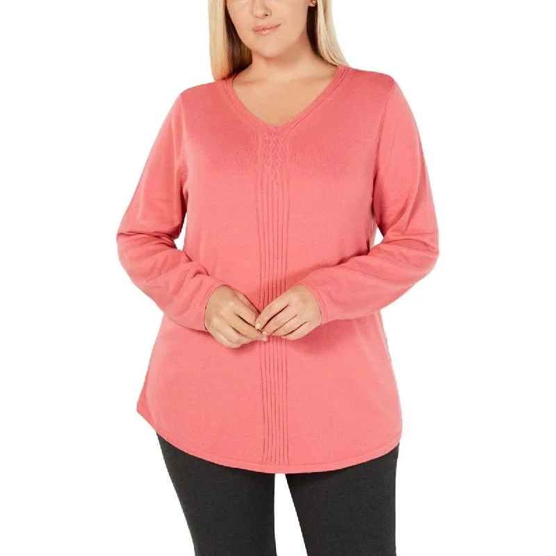 Karen Scott Women's Heathered V-Neck Sweatshirt Pink Size Small