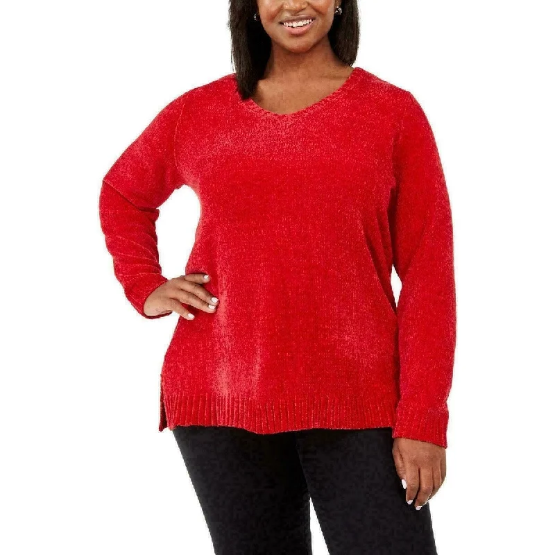 Karen Scott Women's Plus Size V-Neck Chenille Sweater Medium Red Size 1X