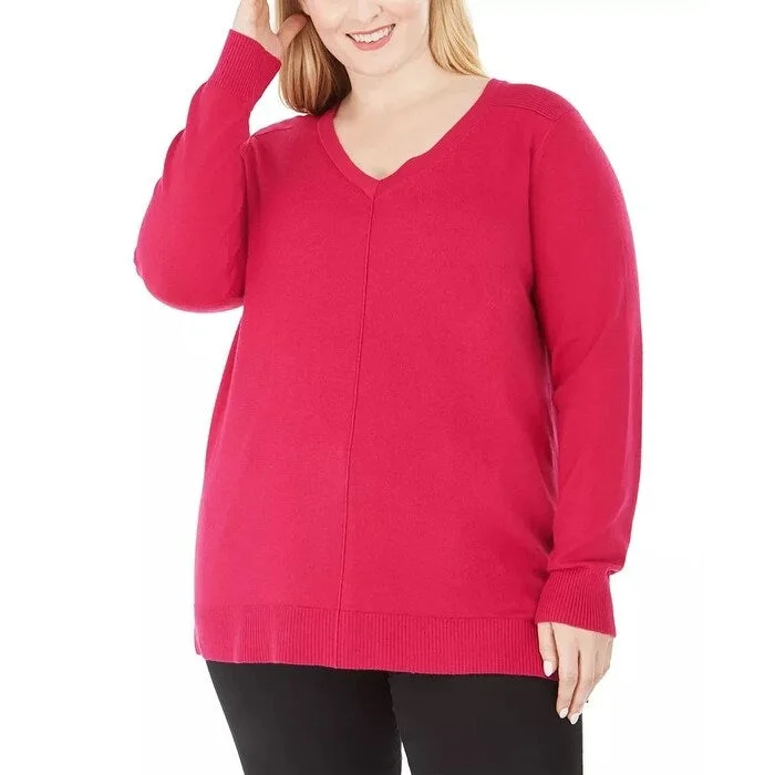 Karen Scott Women's Plus Size V-Neck Sweater Dark Pink Size 1X