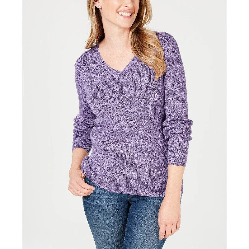 Karen Scott Women's Ribbed V-Neck Sweater Purple Size Large