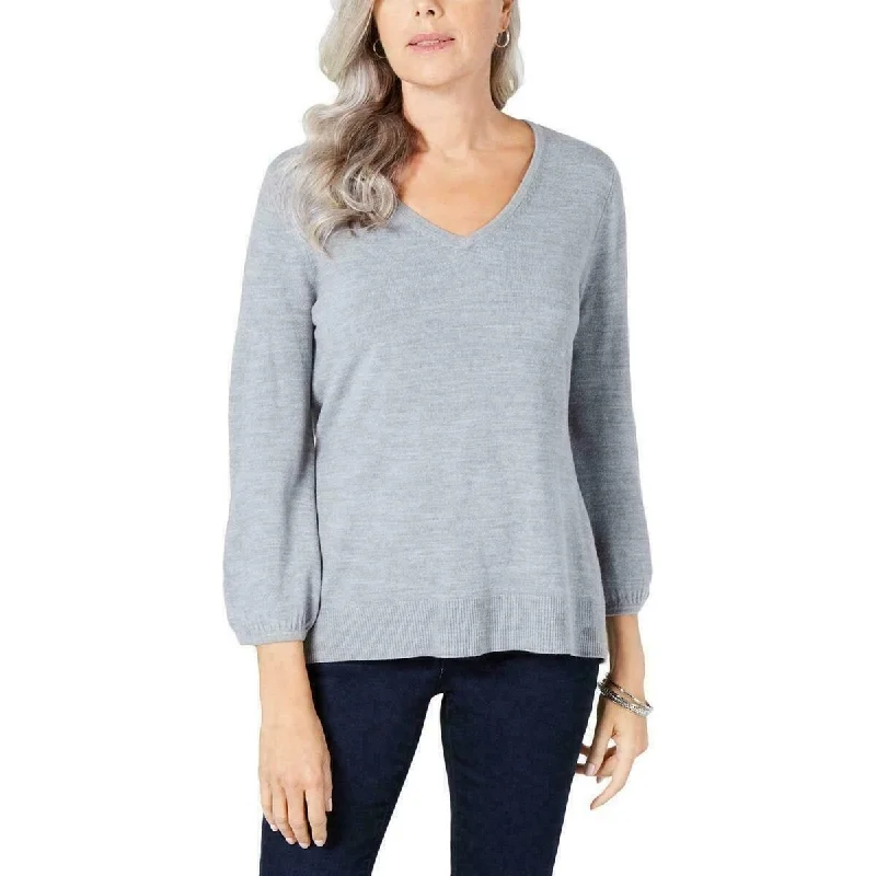 Karen Scott Women's V-Neck Puff-Sleeve Sweater Grey Size Extra Large