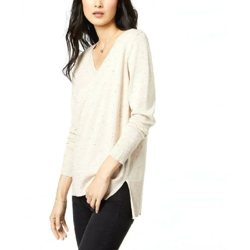 Maison Jules Women's Cotton V-neck Sweater Beige Walnut Heather Size Extra Large - XL