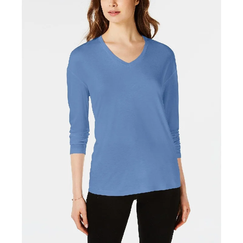 Maison Jules Women's Dropped Shoulder V-Neck Jersey Top Blue Size Extra Large - X-Large