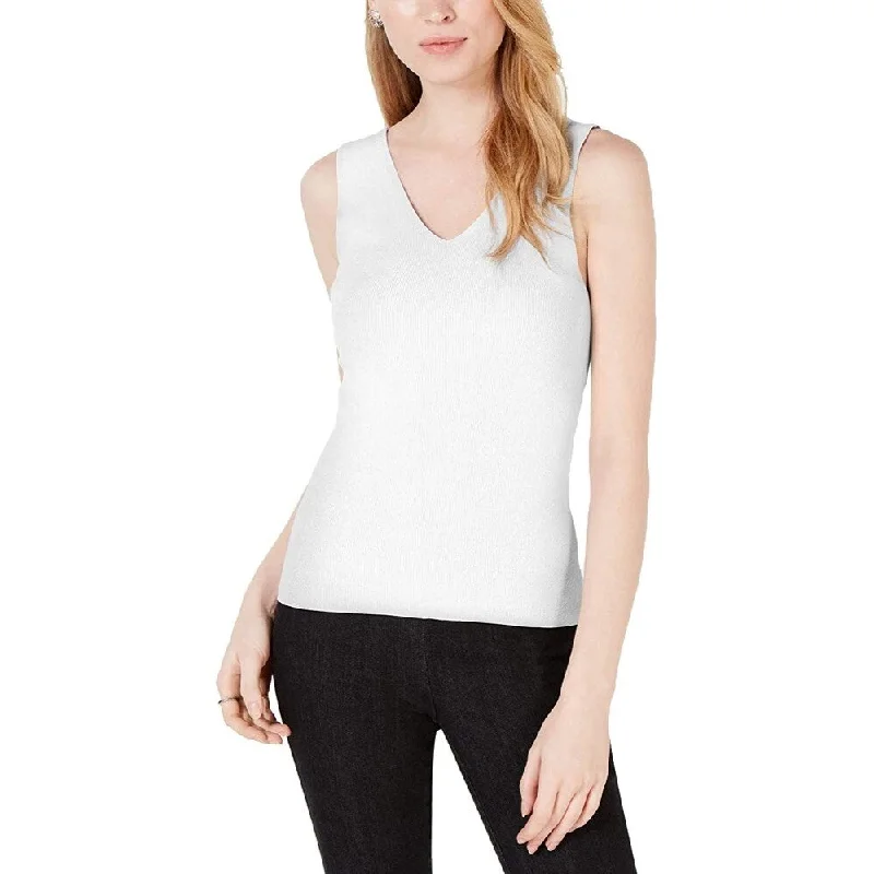 Maison Jules Women's Sleeveless V-Neck Sweater Bright White Size Medium