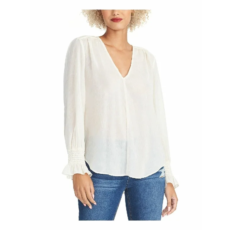 Rachel Rachel Roy Women's Lulu V-Neck Shirred-Cuff Top White Size S - Small