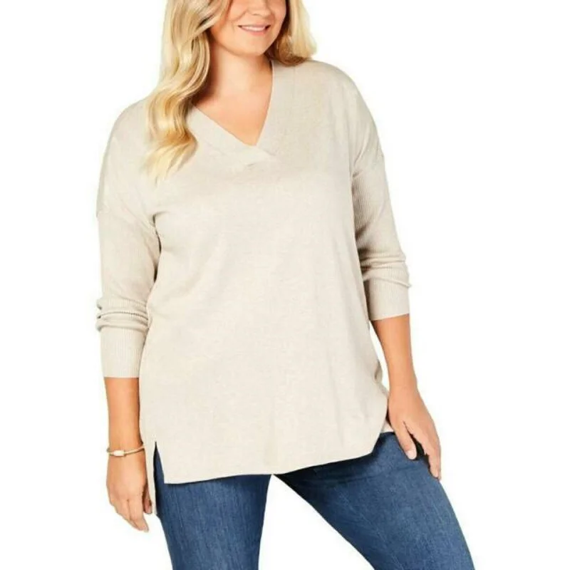 Style & Co Women's Plus Size V-Neck Sweater Beige Size 2X