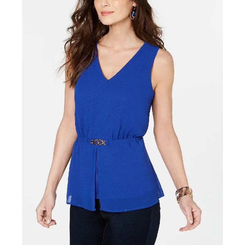 Thalia Sodi Women's Sleeveless V-Neck Peplum Top Size 2 Extra Large - Blue - XX-Large