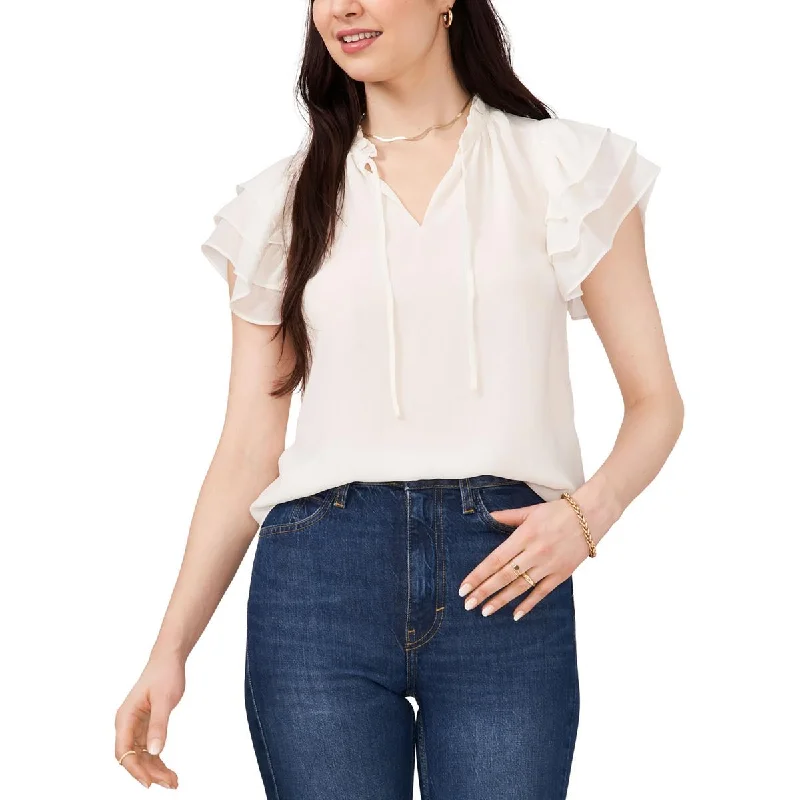 1.State Womens V-Neck Ruffled Neck Blouse