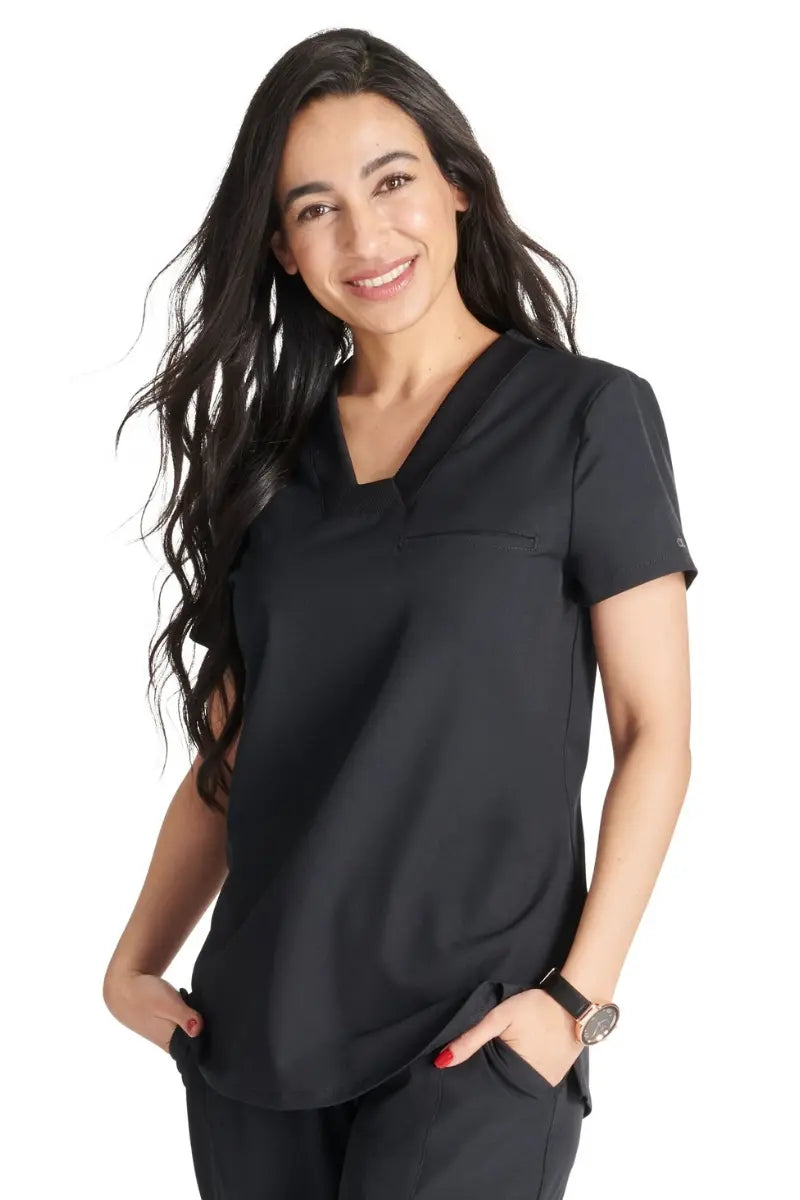 Allura Women's Mitered V-Neck Scrub Top | Black