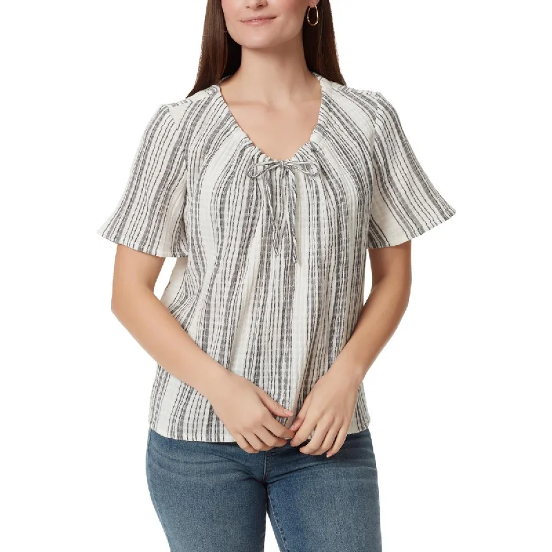 Anne Klein Womens Striped V-Neck Blouse