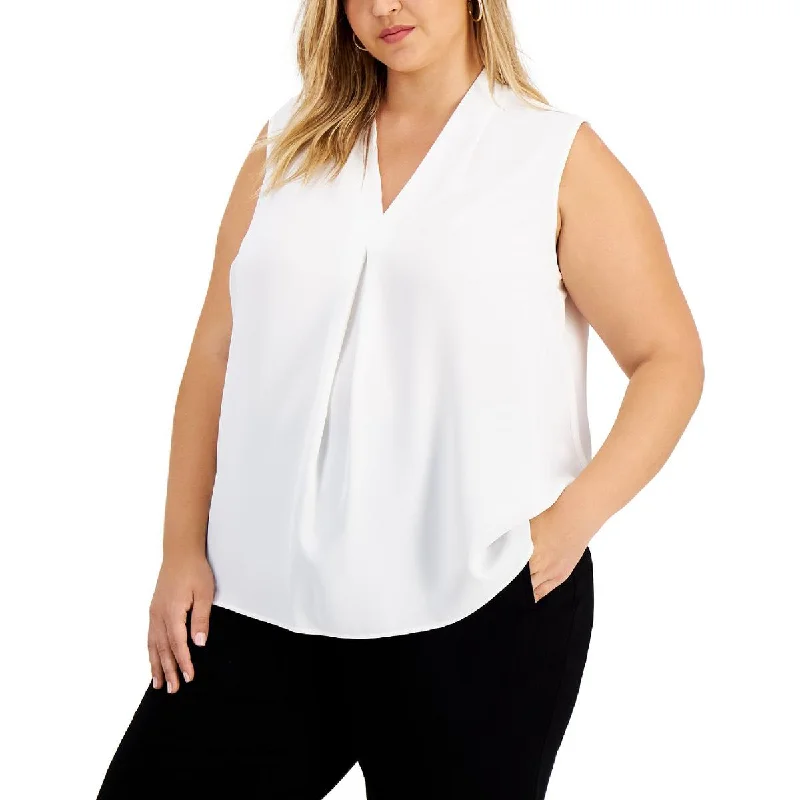 Bar III Womens Plus Chiffon V-Neck Blouse