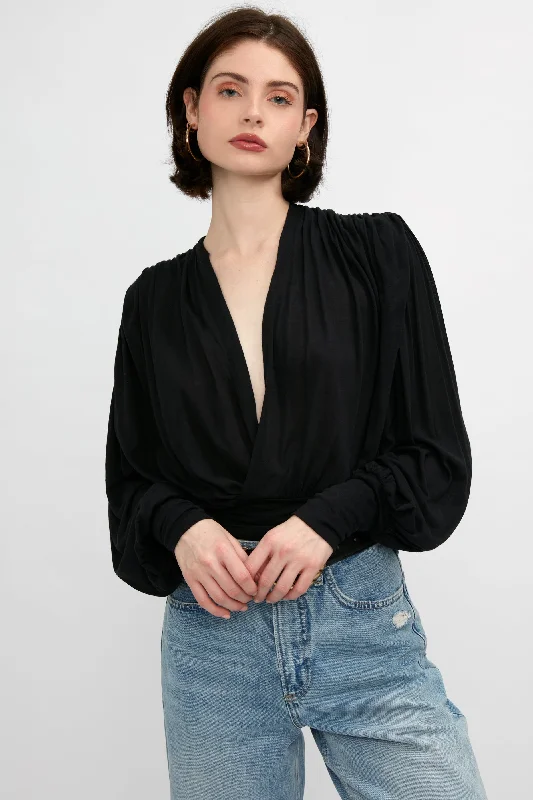 Barba V-Neck Blouse in Black