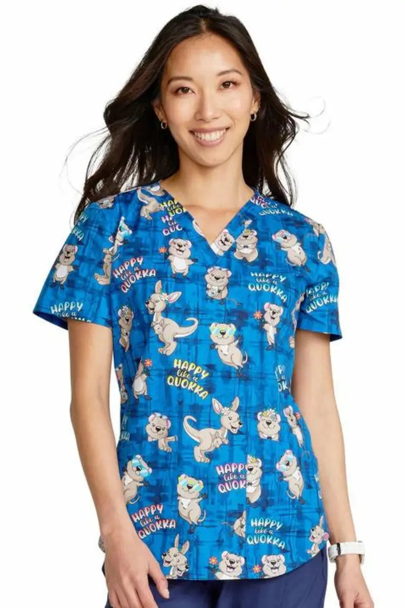 Cherokee Women's V-Neck Print Scrub Top | Happy as a Quokka