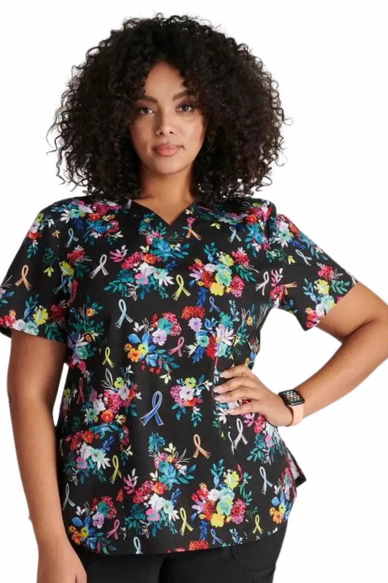 Cherokee Women's V-Neck Print Scrub Top | Hopeful Bouquets