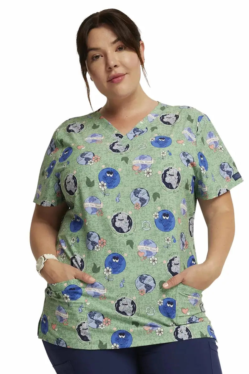 Dickies Women's V-Neck Print Scrub Top | Happy To Be Here