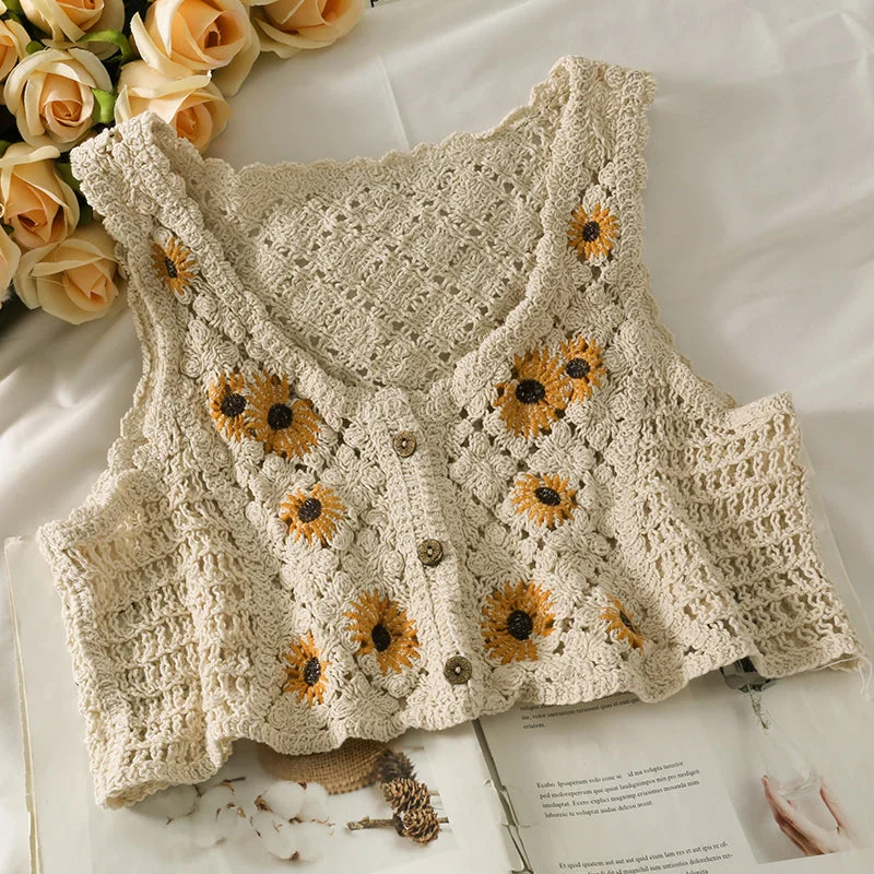 French Retro Careful Machine Knitted Vest Women's Design Short V-neck