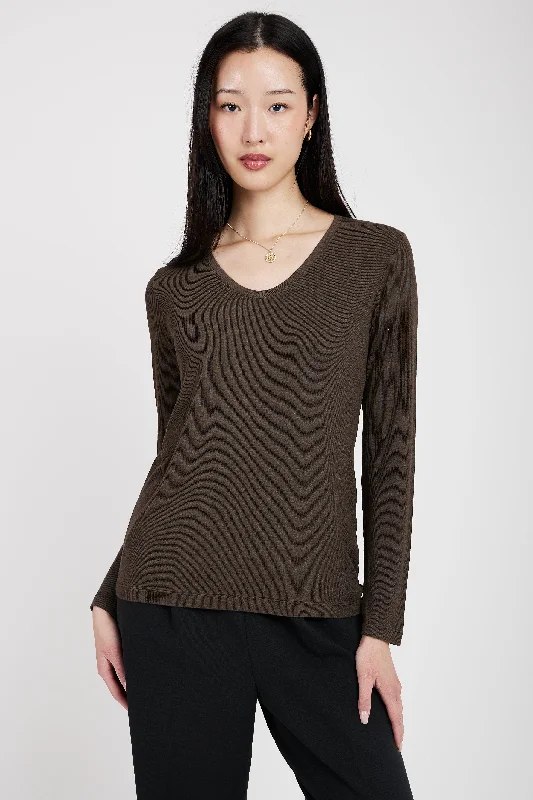 Long Sleeve V-Neck Top in Chocolate