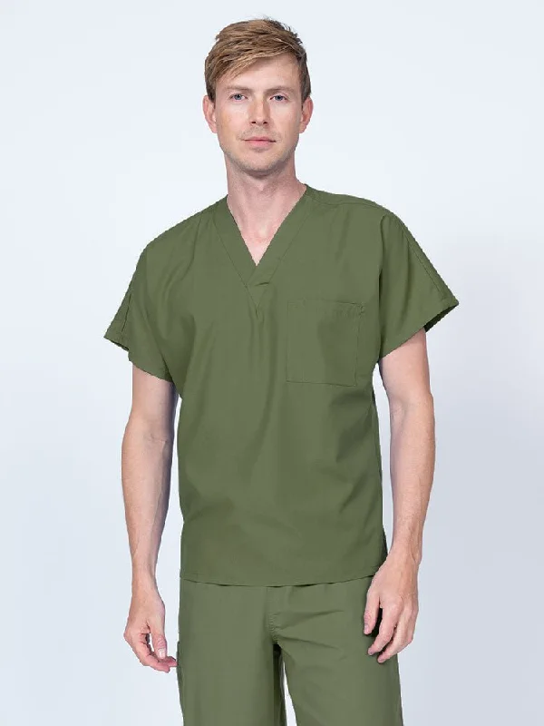 Luv Scrubs Unisex Single Pocket V-Neck Scrub Top | Olive