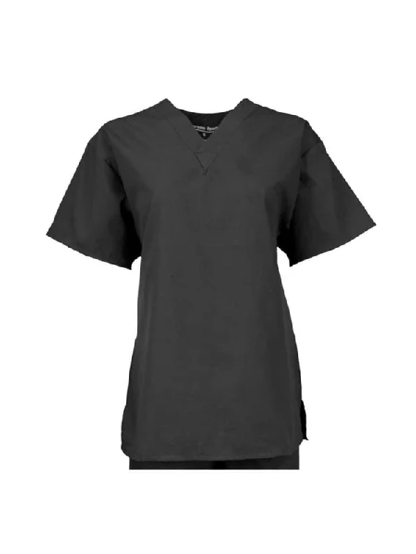 Pocketless Unisex V-Neck Scrub Top | Black