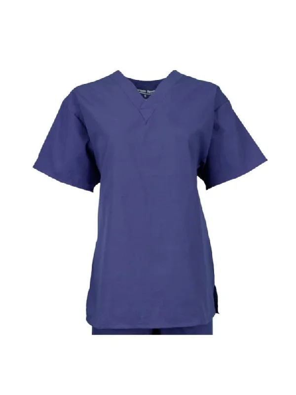 Pocketless Unisex V-Neck Scrub Top | Navy