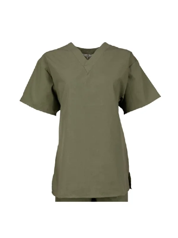 Pocketless Unisex V-Neck Scrub Top | Olive