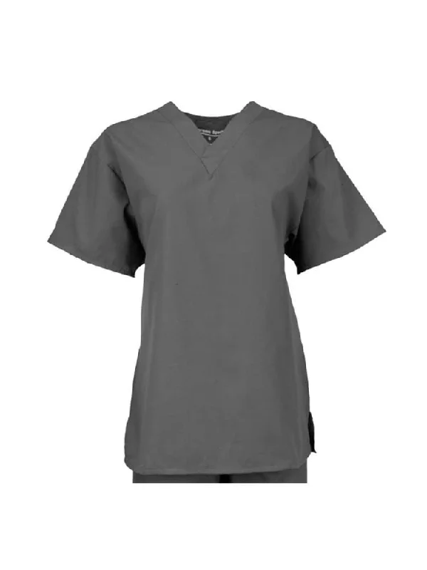 Pocketless Unisex V-Neck Scrub Top | Pewter