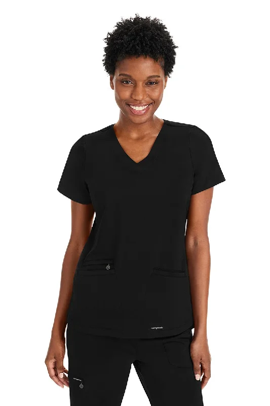 Purple Label Women's Andes Knit Lined V-Neck Scrub Top | Black