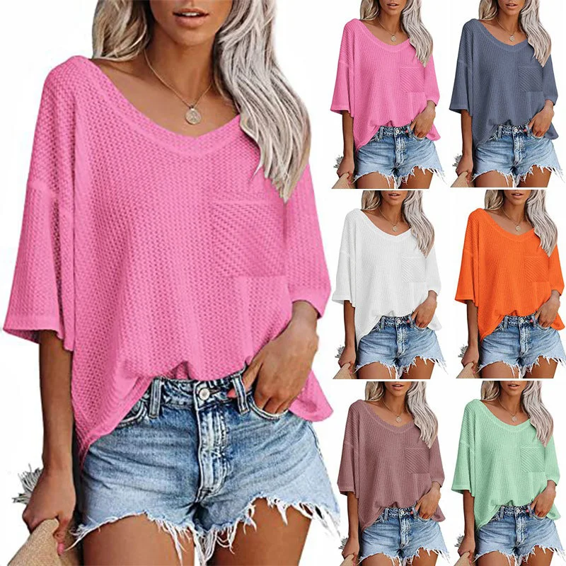 V-neck Green Summer Tops