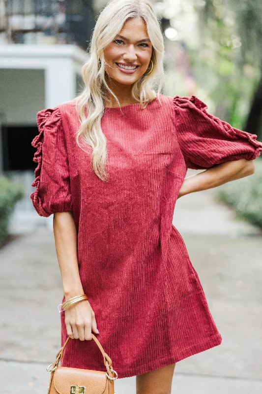 Don't Forget It Marsala Red Corduroy Dress