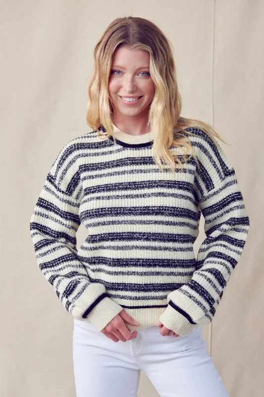 Black Tone To Tone Stripe Design Knit Pullover