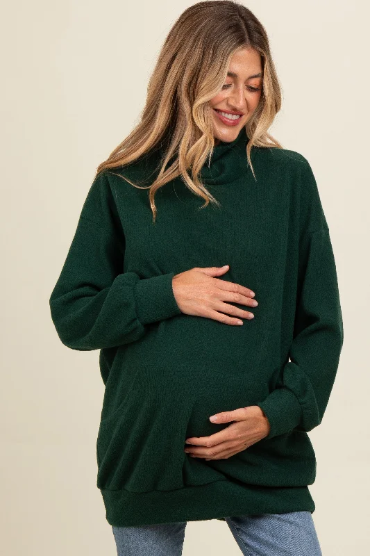 Forest Green Brushed Knit Cowl Neck Maternity Pullover