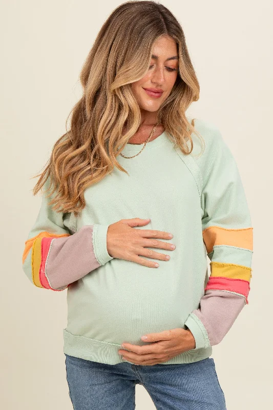 Light Olive Coloblock Sleeve Maternity Pullover