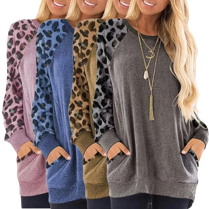 Haute Edition Women's Ultra Soft Long Sleeve Pullover Sweatshirt Leopard Design