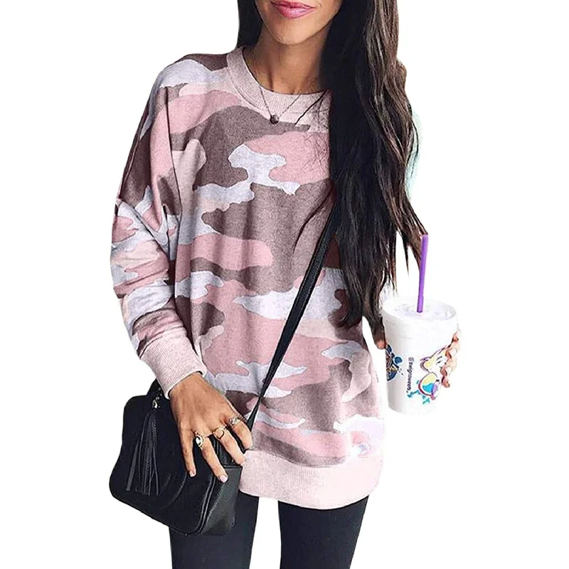 Women's Camouflage Print Casual Leopard Pullover Long Sleeve Sweatshirts