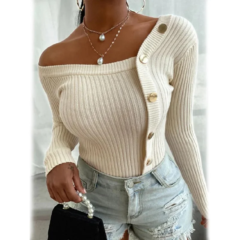 Women's Knitted Solid Color Pullover Sweater